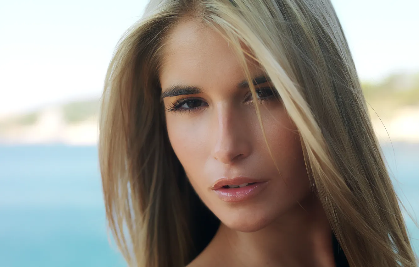 Photo wallpaper eyes, look, girl, close-up, face, hair, blonde, lips
