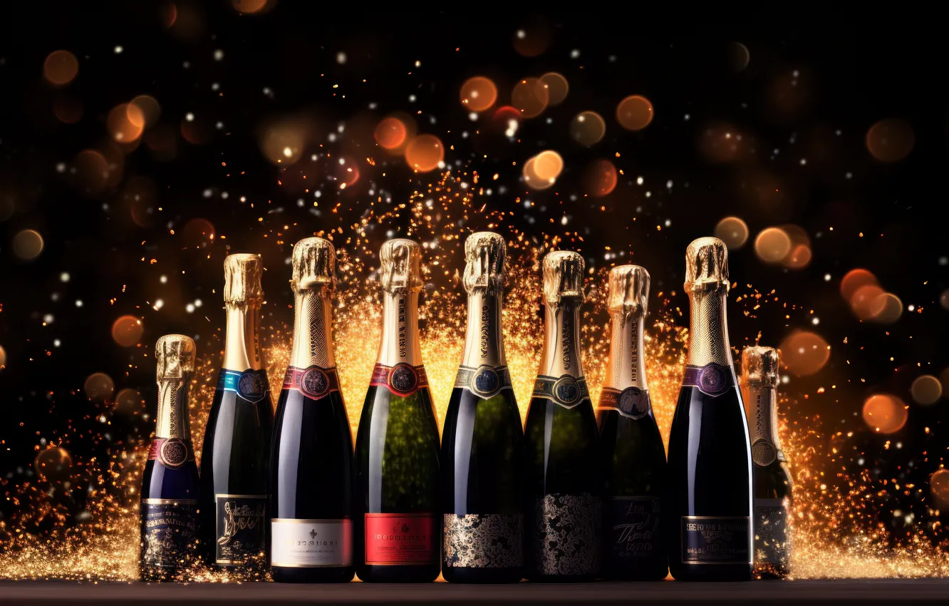 Photo wallpaper lights, holiday, wine, Shine, bottle, new year, Christmas, alcohol