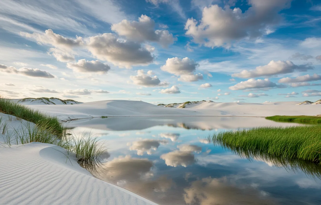 Photo wallpaper sand, the sky, grass, water, Wallpaper, wallpaper, auto, minimalism