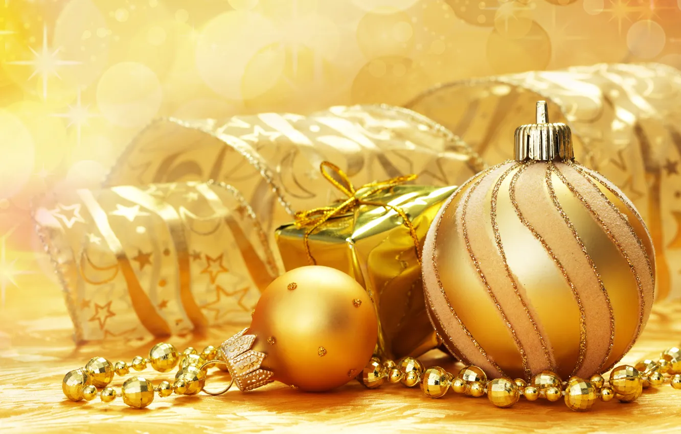 Photo wallpaper decoration, holiday, gift, Shine, new year, tape, Christmas balls