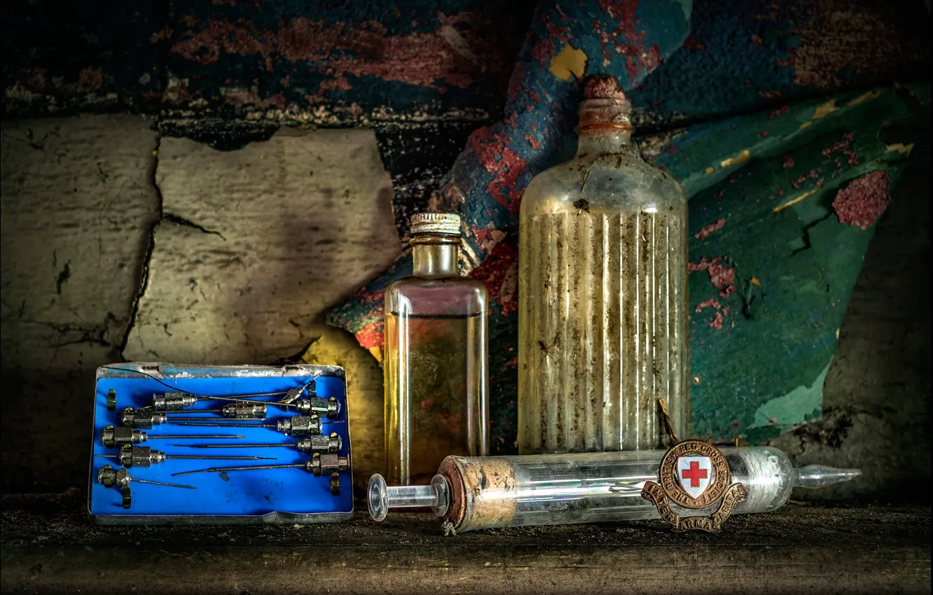 Photo wallpaper pharmacy, needle, Red cross, injection
