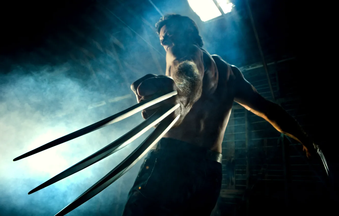 Photo wallpaper smoke, blade, Wolverine, Wolverine, Hugh Jackman