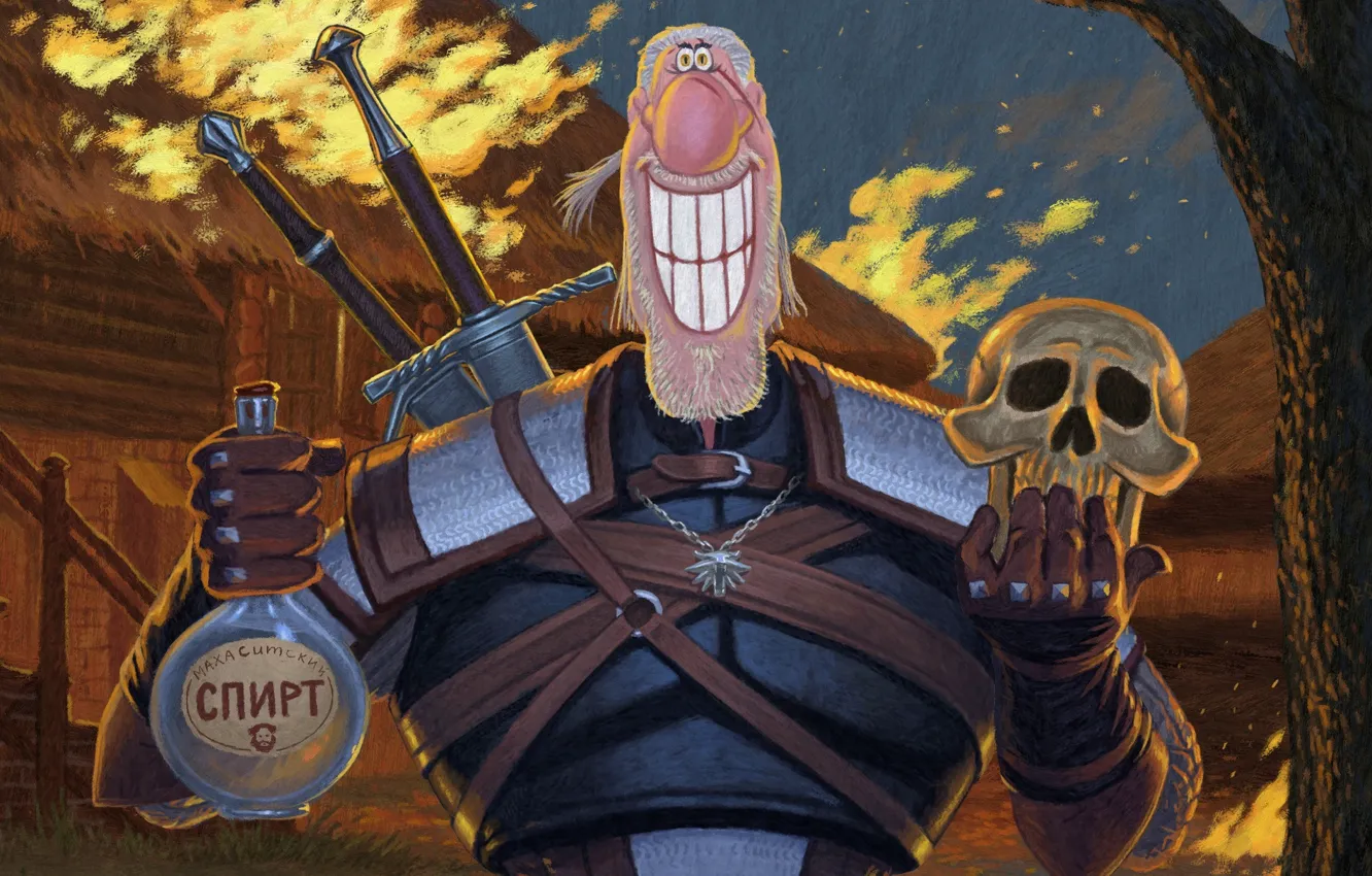 Photo wallpaper lights, flame, skull, sword, Geralt, Geralt of Rivia, The Witcher 3 Wild Hunt, The Witcher …