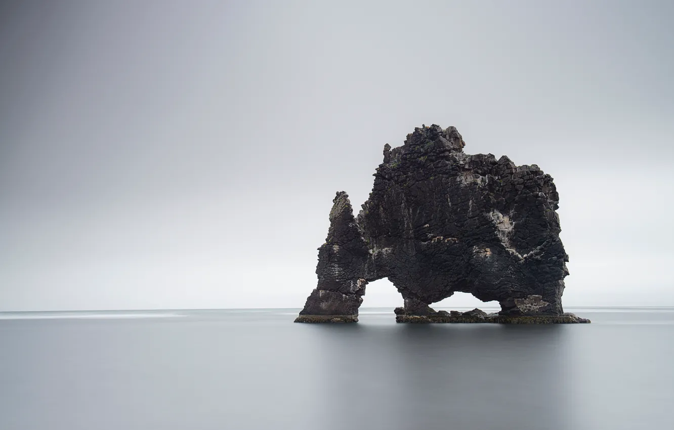 Photo wallpaper the sky, water, overcast, the ocean, rocks, Wallpaper