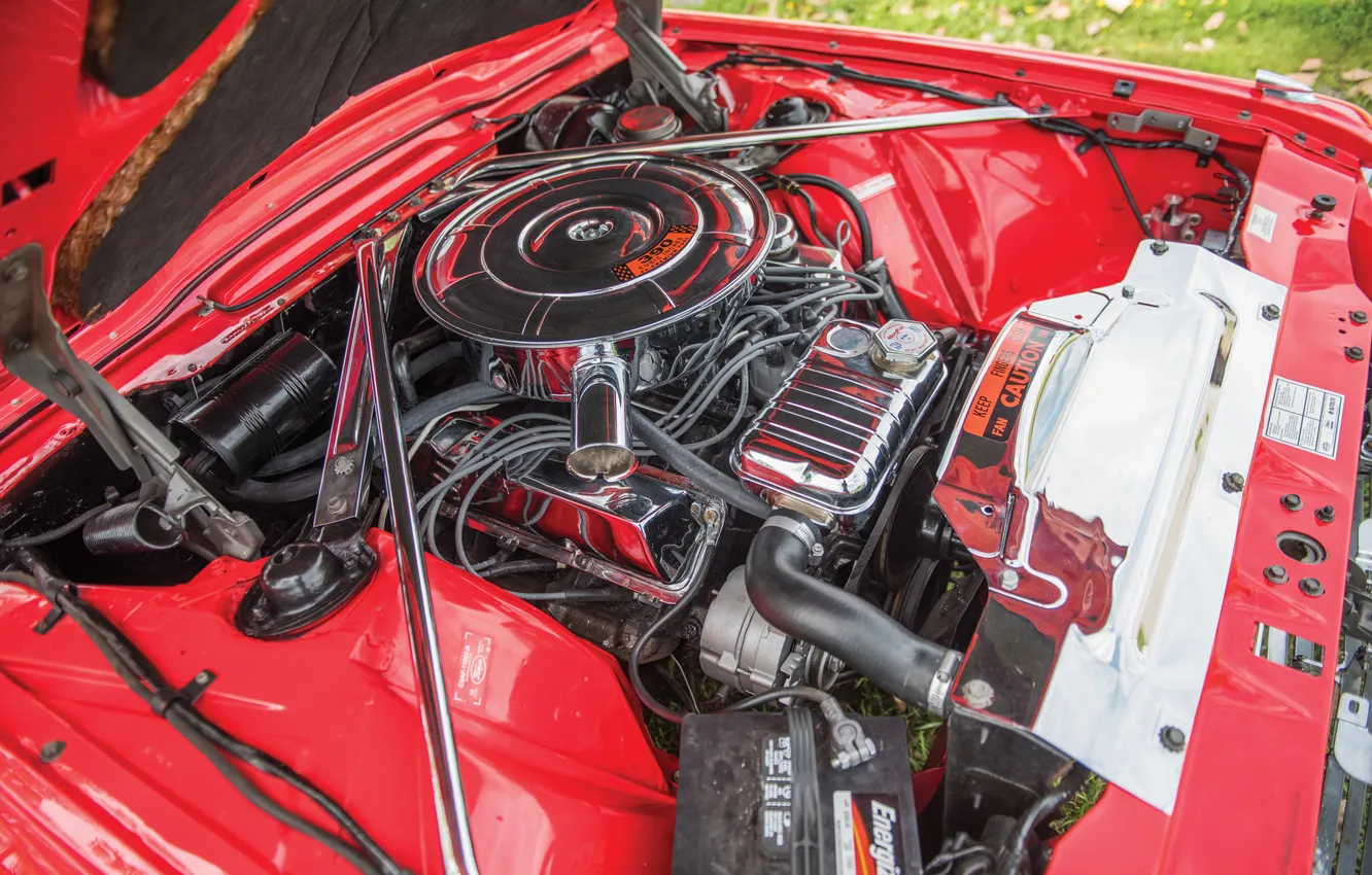 Photo wallpaper Ford, Ford, 1965, retro cars, Thunderbird, under the hood, Retro Cars, Ford Thunderbird Convertible