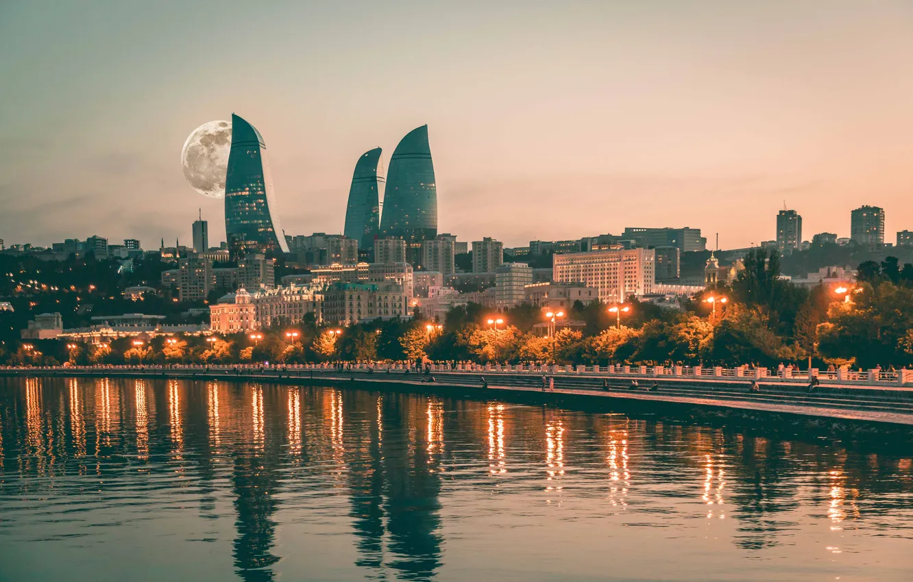 Photo wallpaper beautiful, background, architecture, ancient, Azerbaijan, Baku