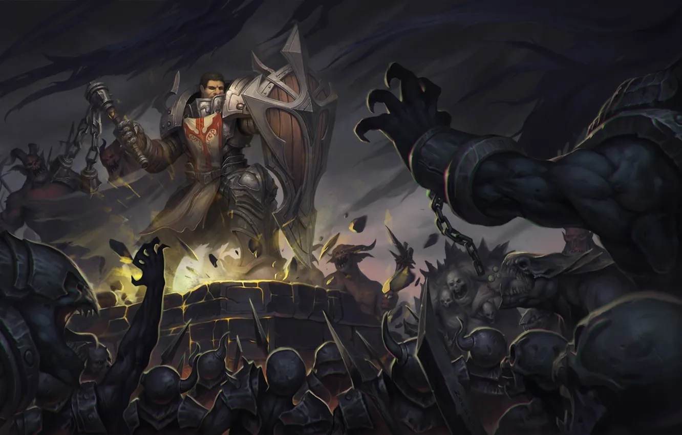 Photo wallpaper weapons, monster, art, male, armor, Crusader