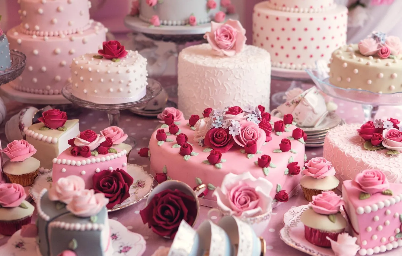 Photo wallpaper holiday, roses, beauty, cake, rosette