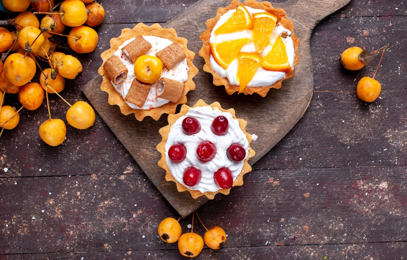 Photo wallpaper berries, background, Board, orange, cookies, grapes, cake, trio