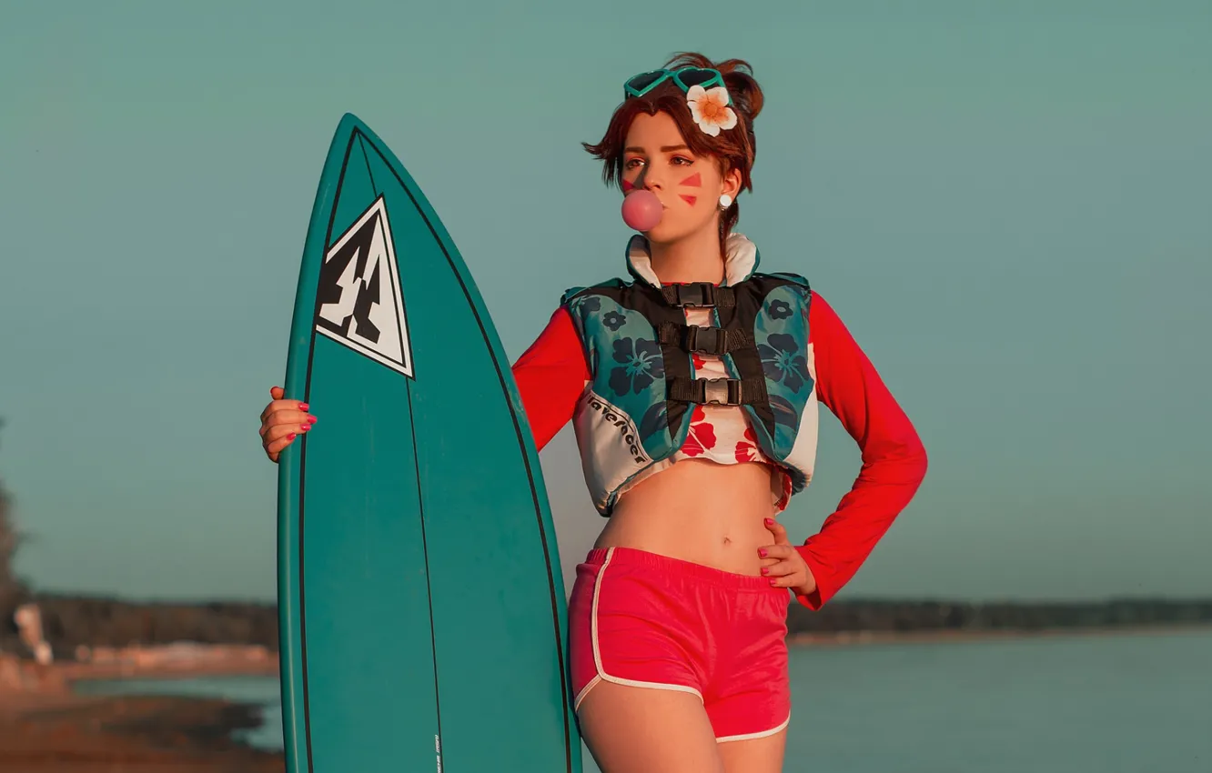 Photo wallpaper girl, sweetheart, shorts, surfing, cosplay