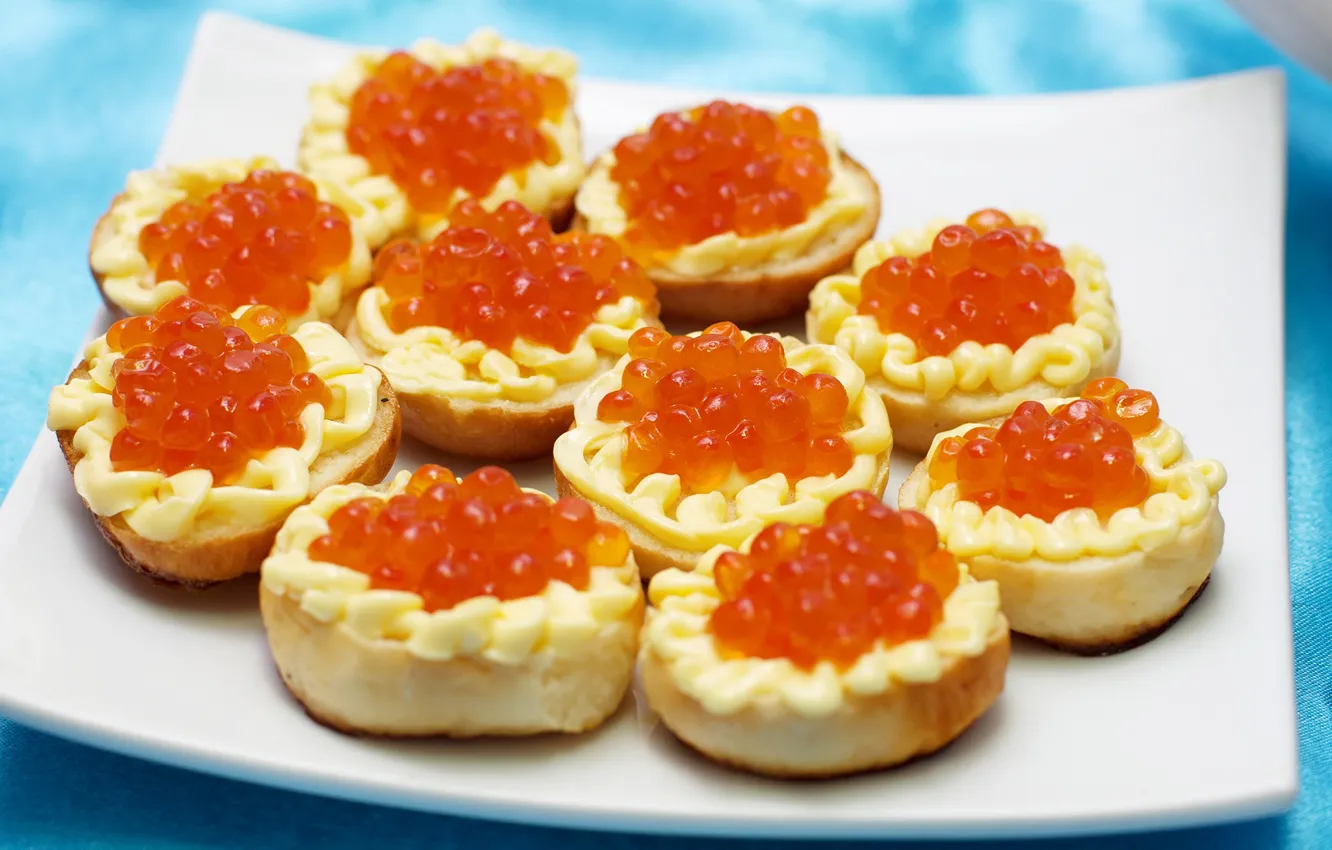 Photo wallpaper red, caviar, sandwiches