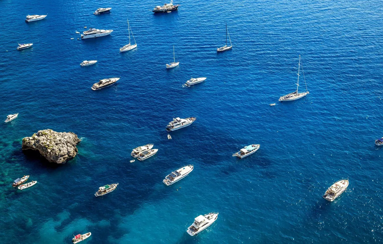 Photo wallpaper sea, boat, sailboat, yacht
