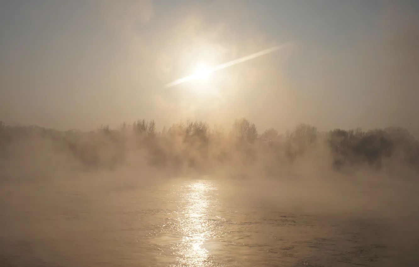 Photo wallpaper winter, landscape, river, Kazakhstan, winter water, Irtysh