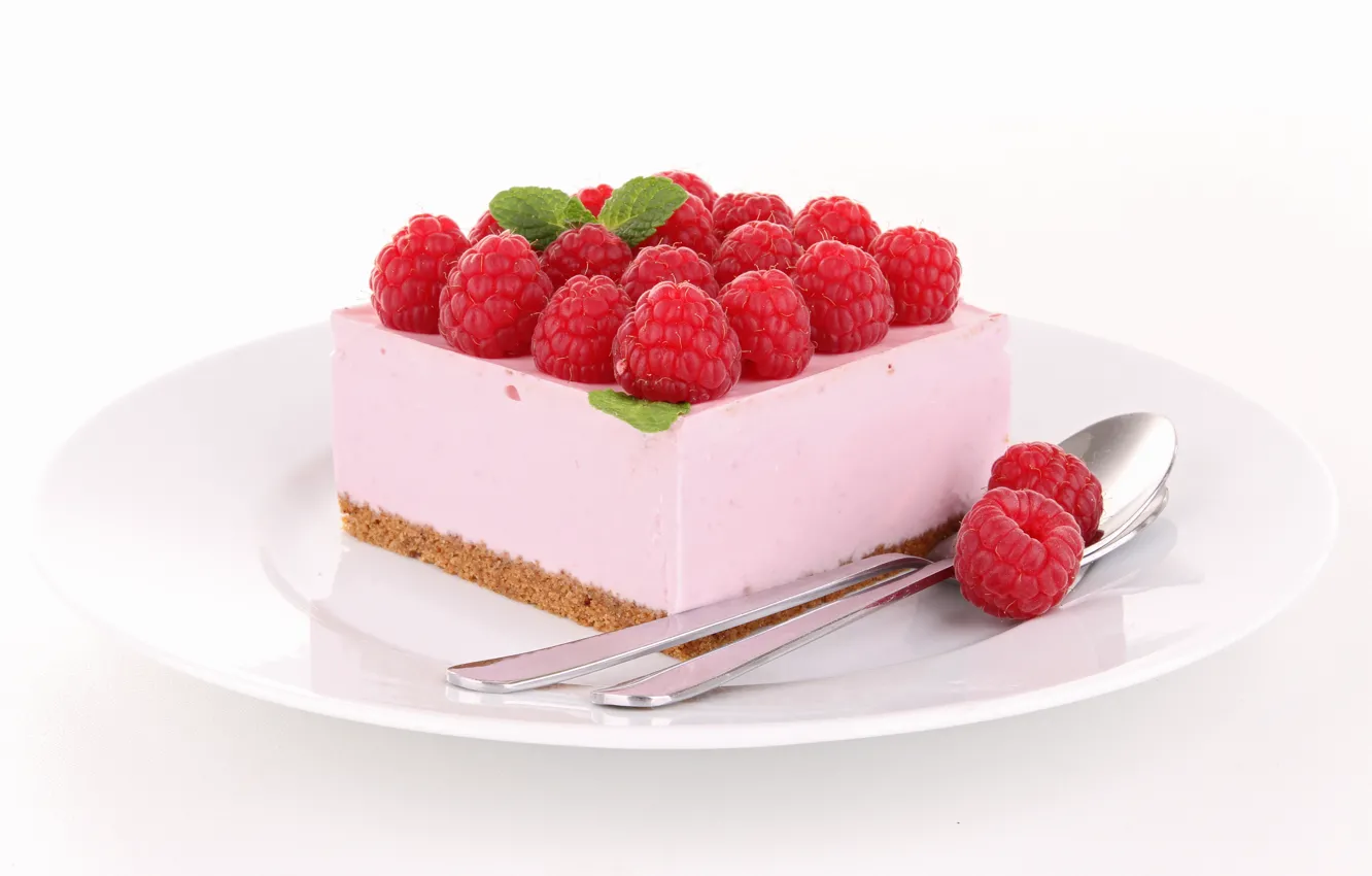 Photo wallpaper berries, raspberry, spoon, cake, dessert, sweet