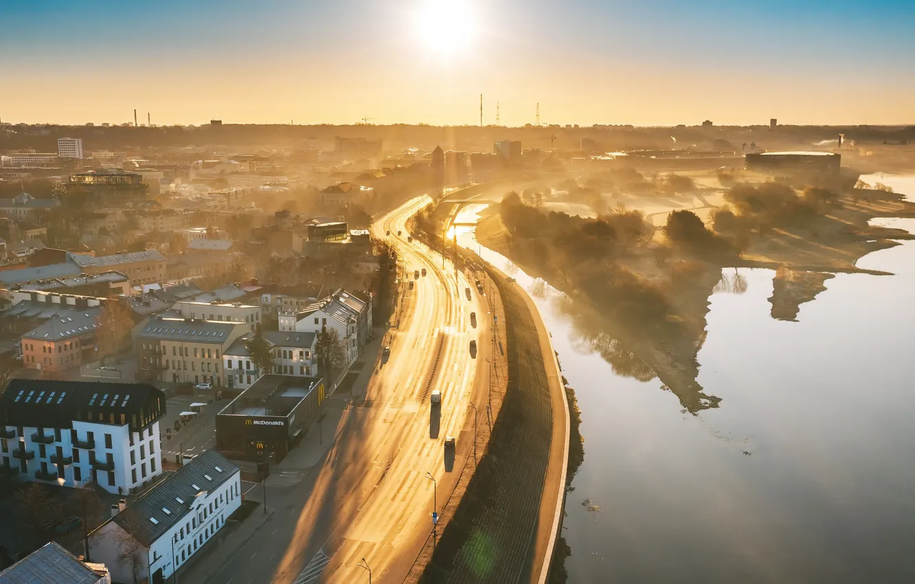 Photo wallpaper fog, morning, Lithuania, Kaunas