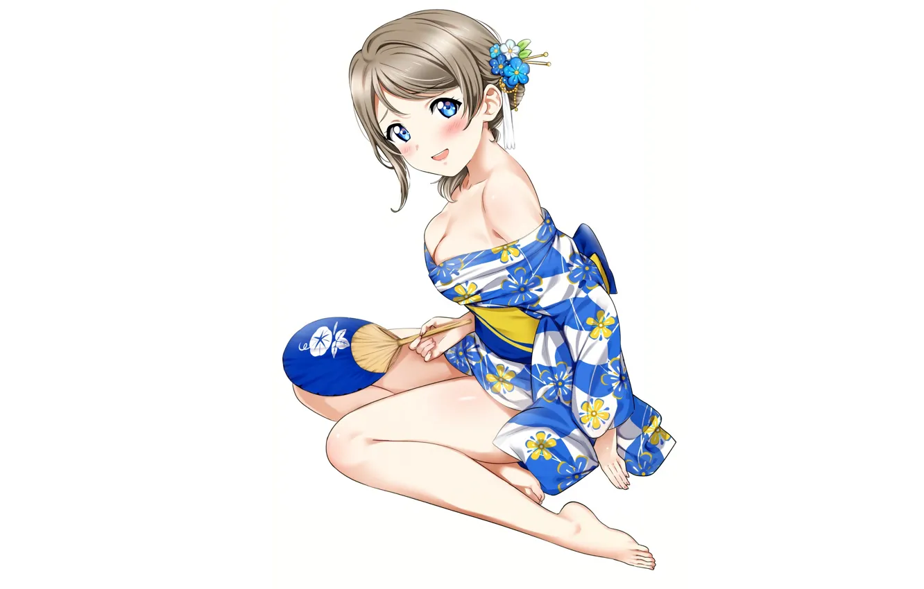 Photo wallpaper girl, sexy, cleavage, dress, brown hair, boobs, anime, blue eyes