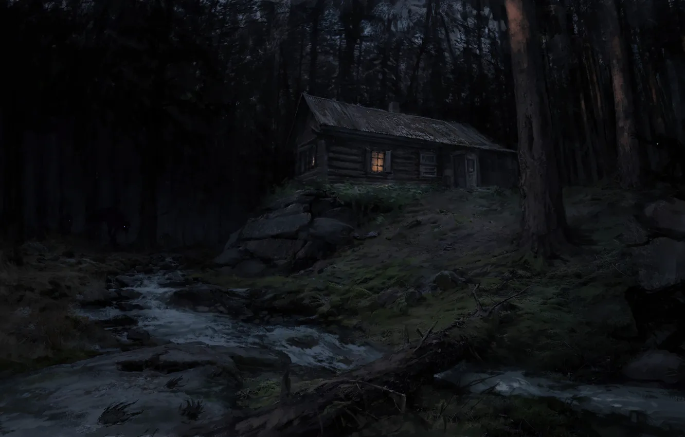 Photo wallpaper forest, forest, river, Monsters, dark place, The Art Of Demura, House in the Forest