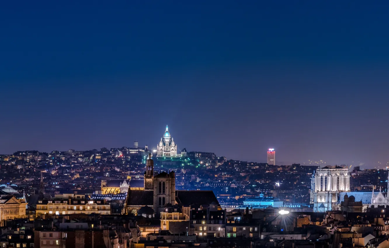 Photo wallpaper night, the city, lights, France, Paris, home, panorama