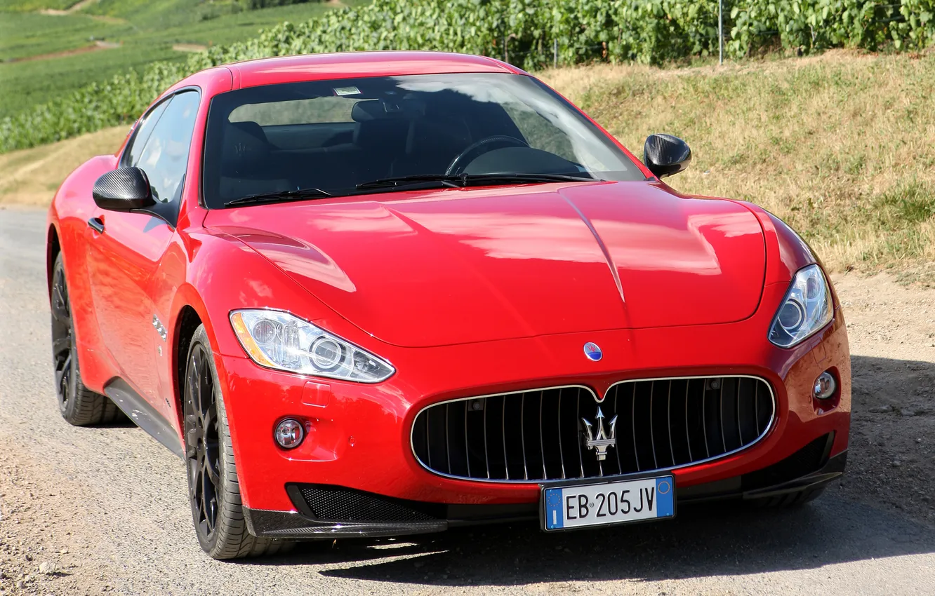 Photo wallpaper red, lights, Maserati, car, the front, GranTurismo S, MC Sport Line