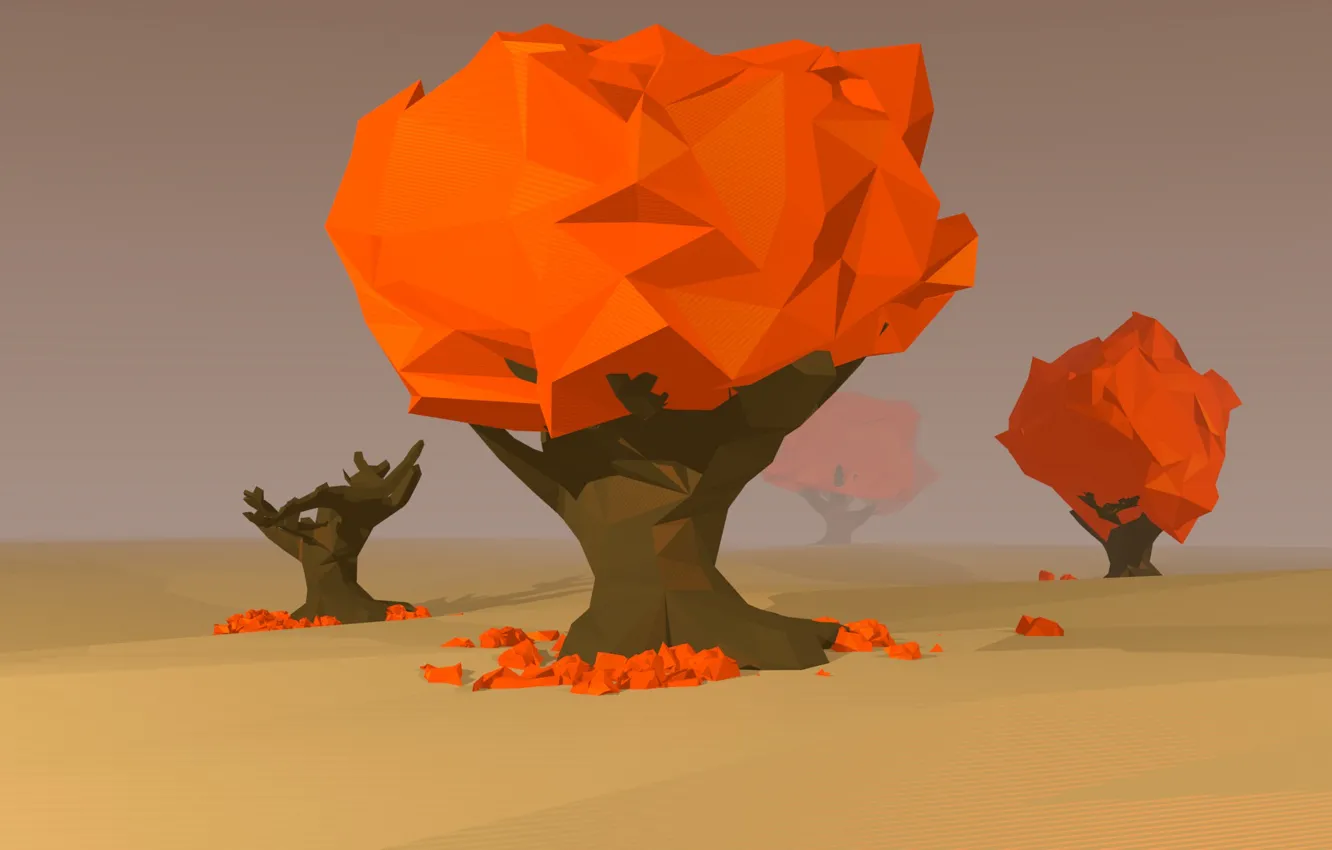 Photo wallpaper sand, trees, fog