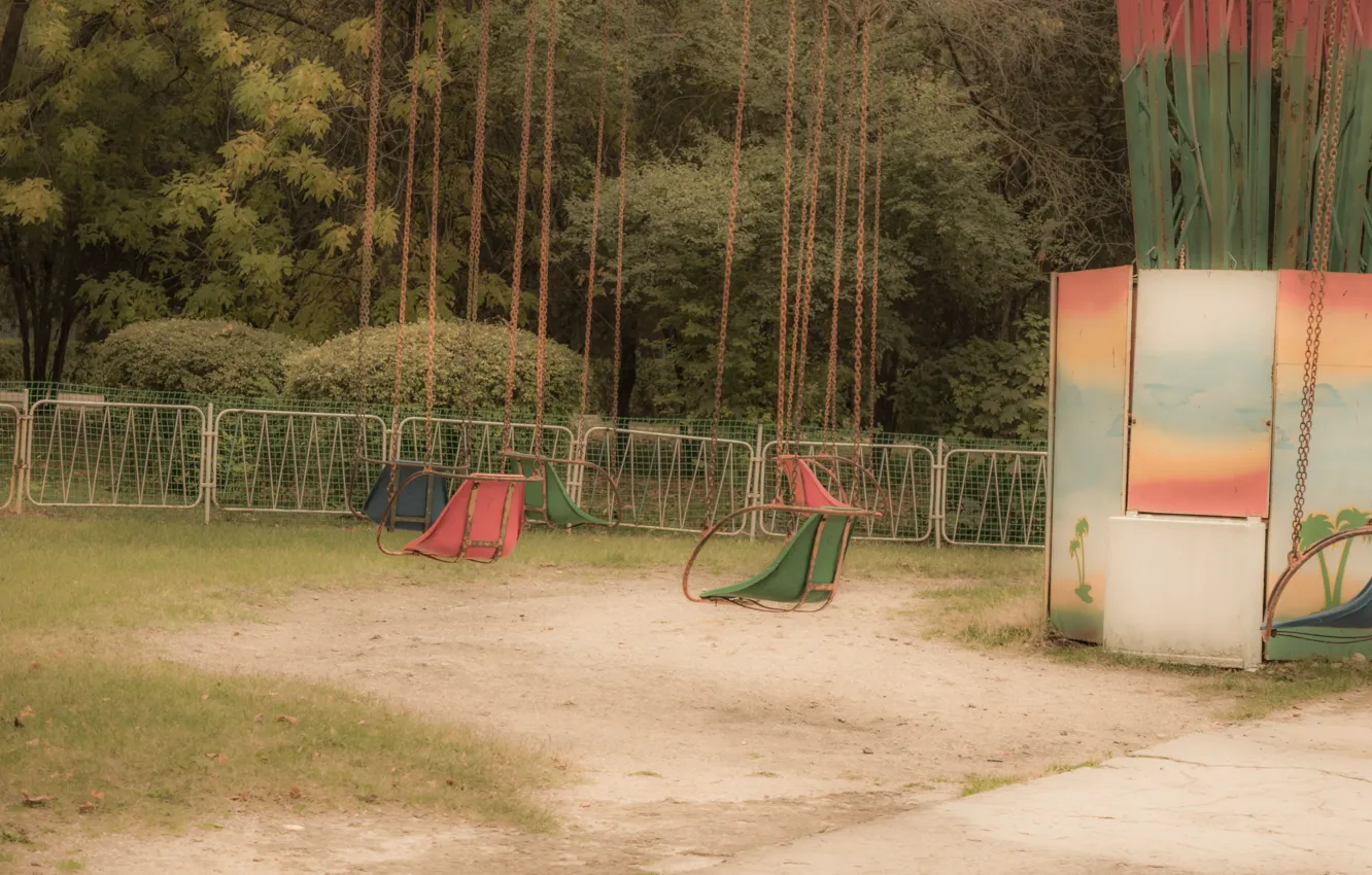 Photo wallpaper retro, Park, swing, amusement