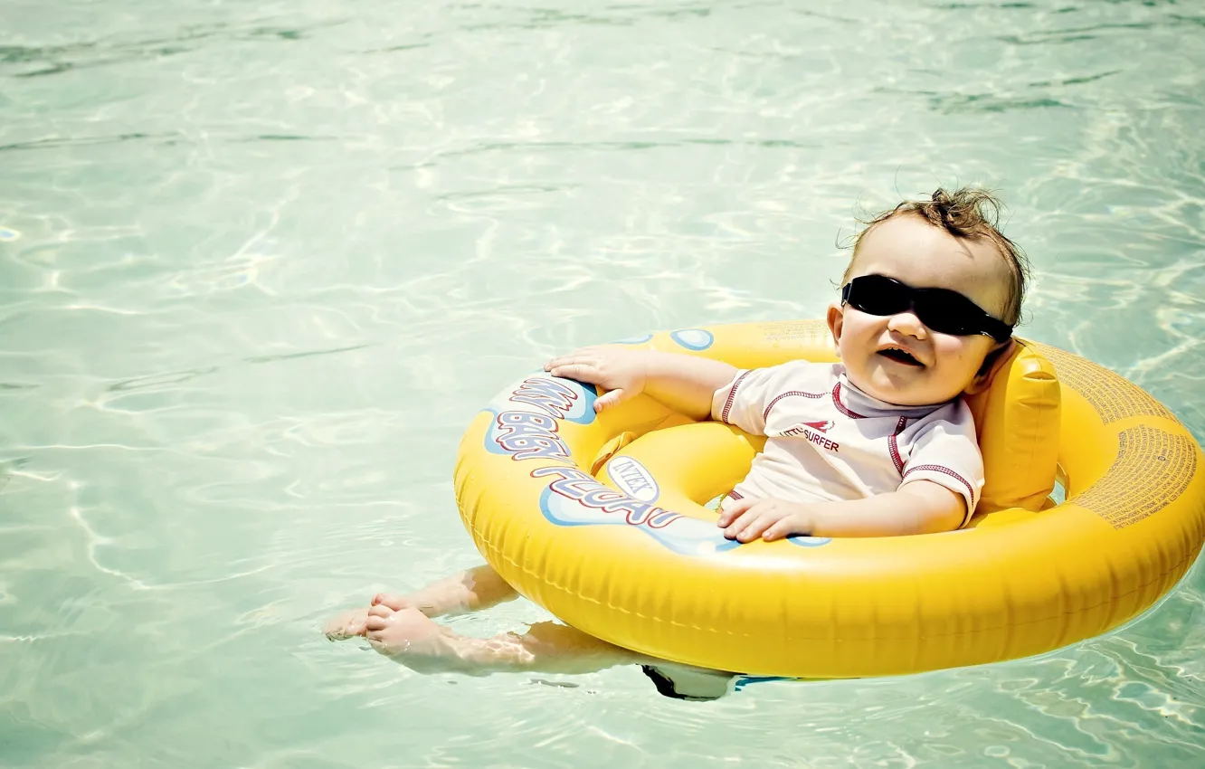 Photo wallpaper water, joy, happiness, children, smile, mood, pool, baby