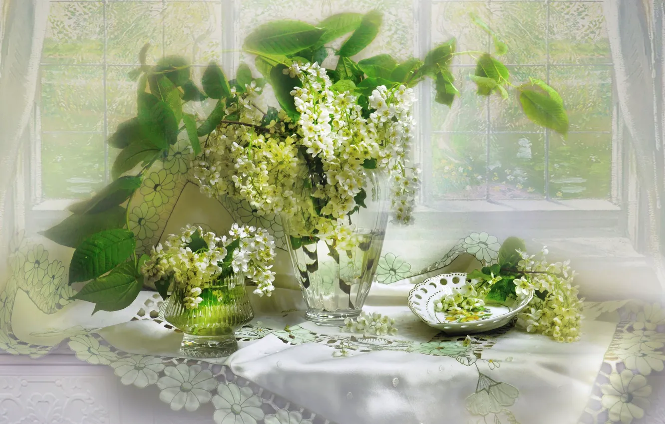 Photo wallpaper glass, mood, spring, may, still life, cherry