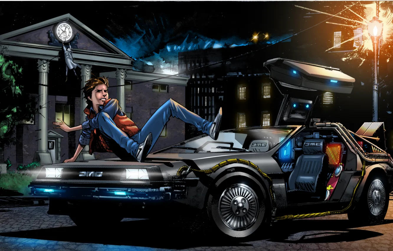 Photo wallpaper car, DeLorean DMC-12, art, back to the future, Back to the Future, Marty McFly