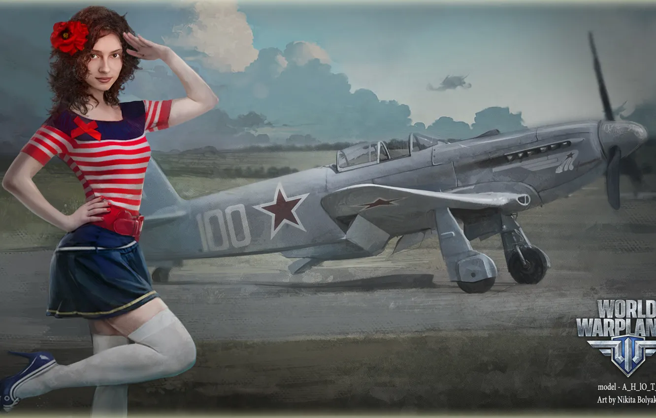 Photo wallpaper girl, the plane, girl, aviation, air, MMO, Wargaming.net, World of Warplanes
