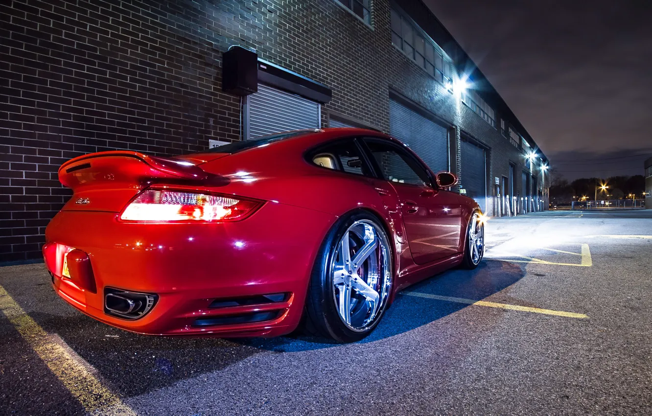 Photo wallpaper 911, Porsche, Red, Glow, Lights, Night, Turbo, Tuning