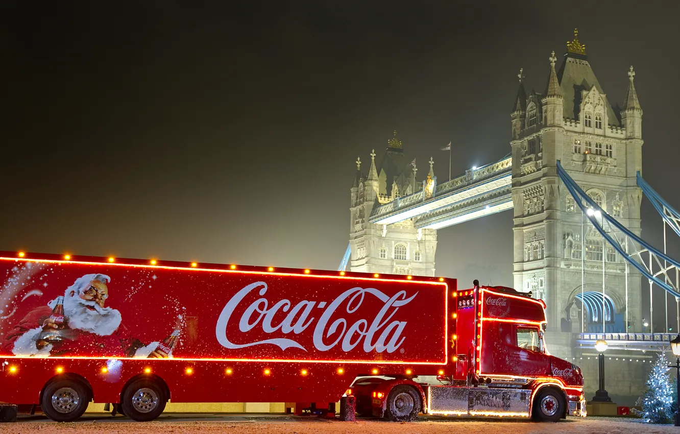 Photo wallpaper new year, Christmas, coca cola, Santa Claus, Coca Cola, Christmas truck, christmas truck, advertising coca …