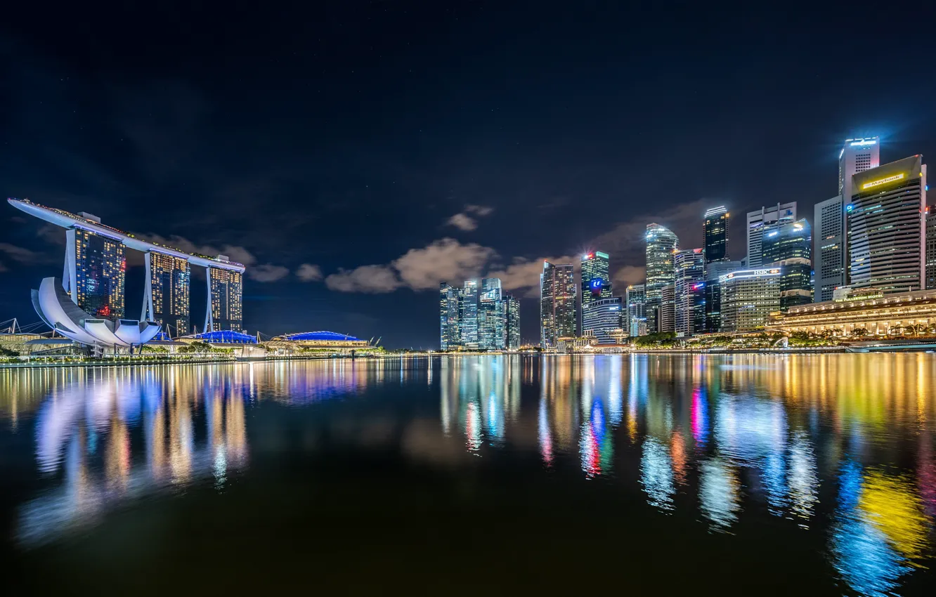 Photo wallpaper night, lights, backlight, Singapore
