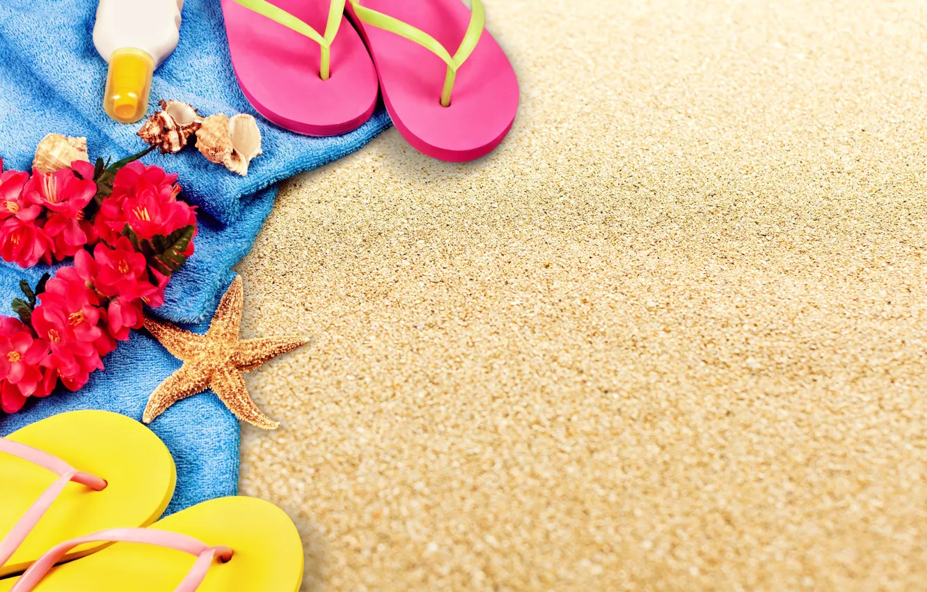 Photo wallpaper sand, beach, summer, stay, towel, shell, summer, beach