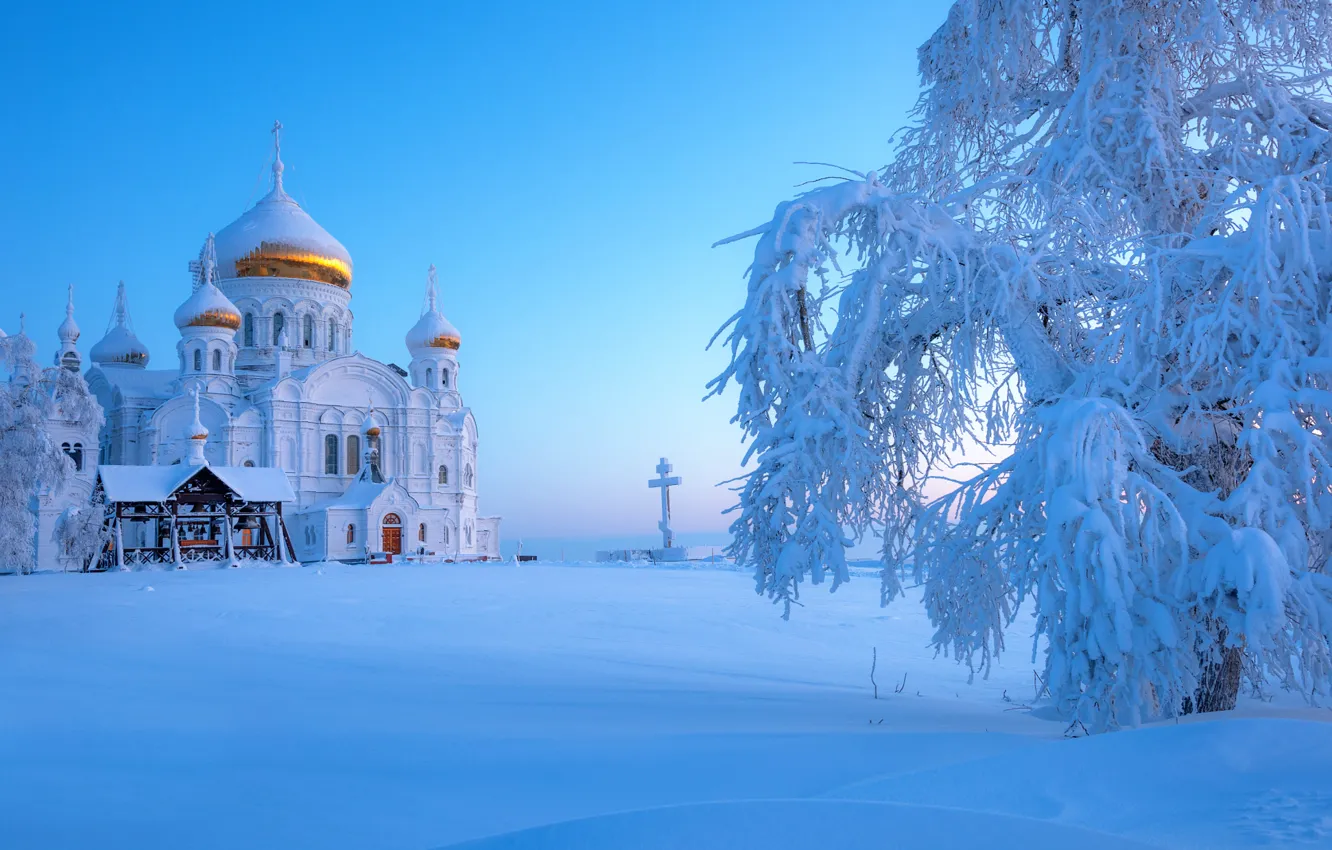 Photo wallpaper winter, snow, Russia, Ural, The Belogorsky monastery
