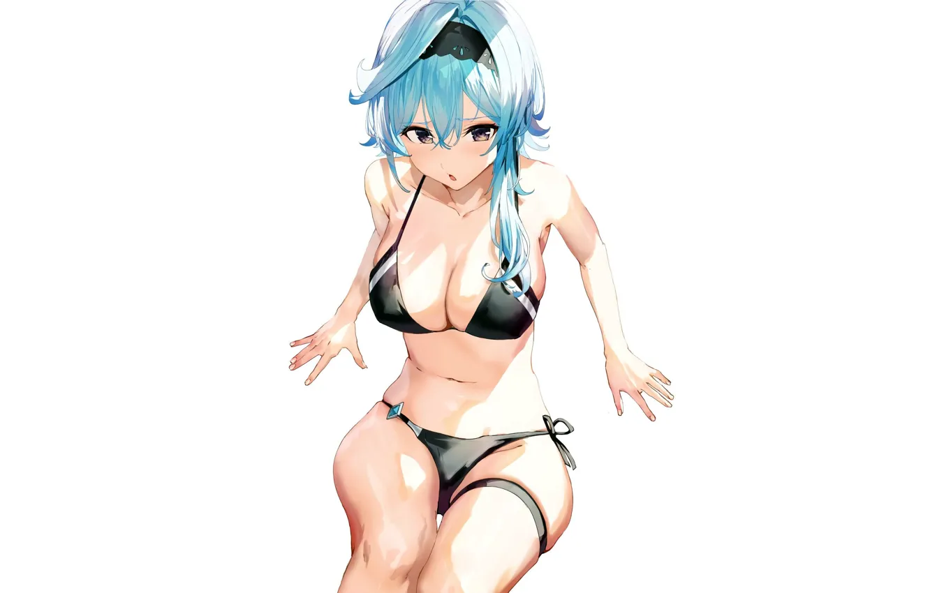 Photo wallpaper girl, sexy, cleavage, long hair, boobs, anime, beautiful, purple eyes