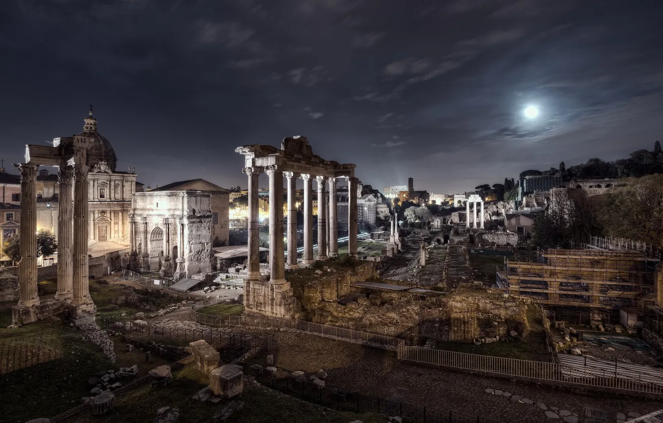 Photo wallpaper night, the city, ruins