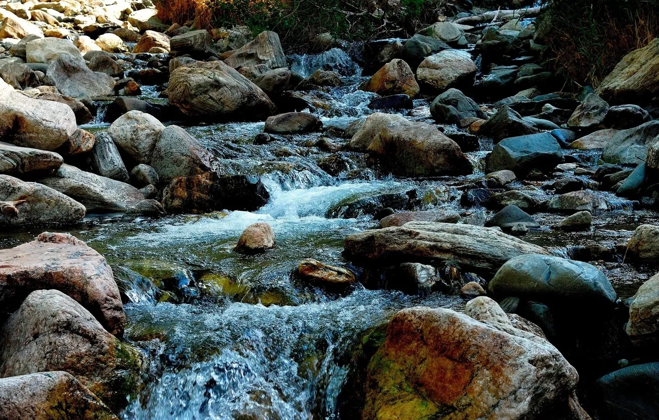 Photo wallpaper water, nature, stream, stones, for, beautiful, water, stones
