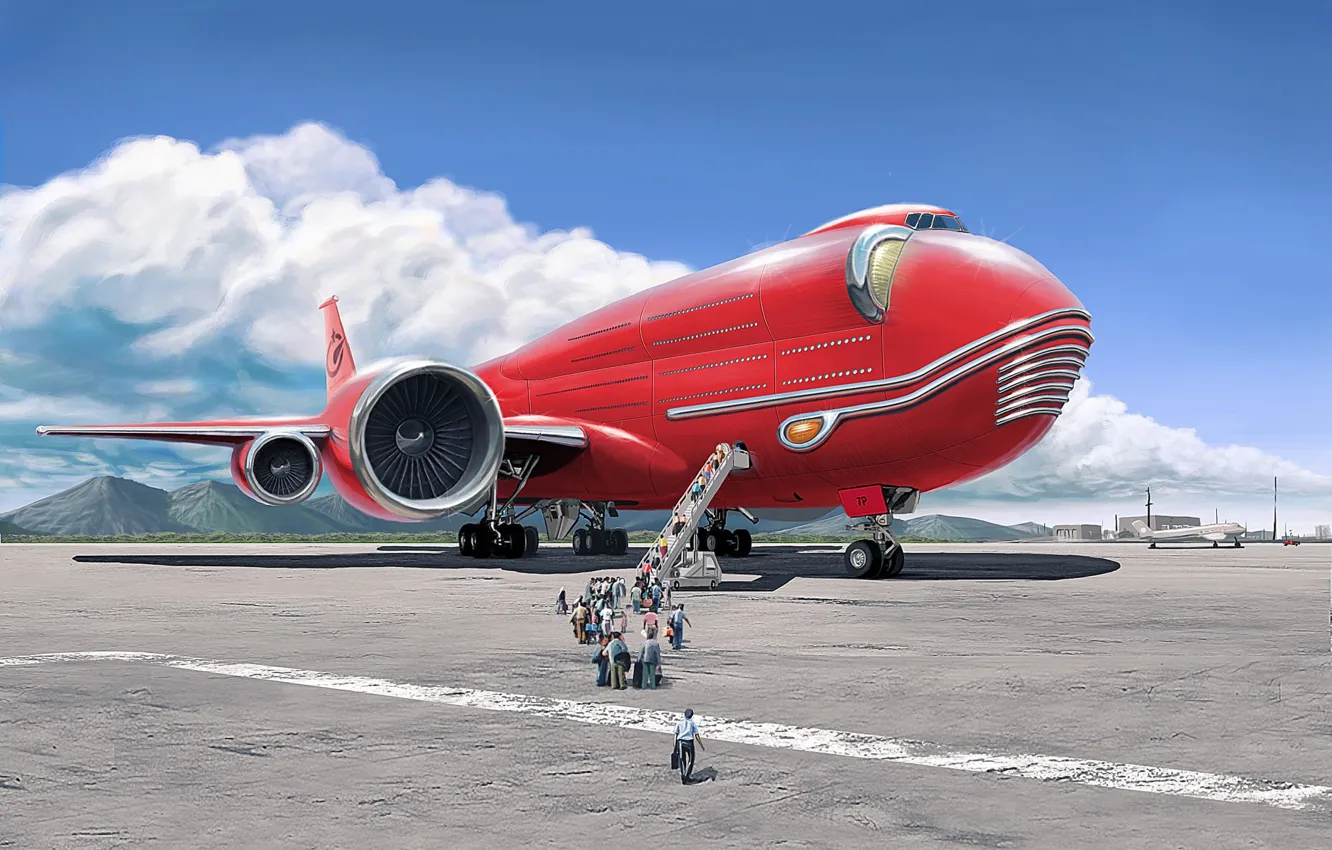 Photo wallpaper mountains, people, the plane, the airfield, Big plane