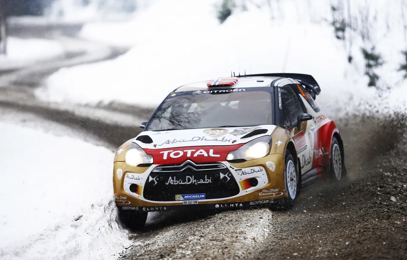 Photo wallpaper Winter, Auto, Snow, Sport, Machine, Citroen, DS3, WRC