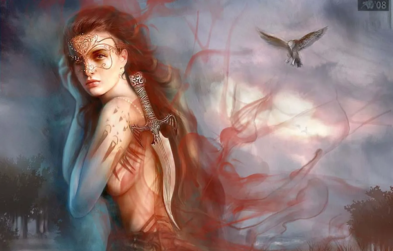 Photo wallpaper girl, dagger, art, Anne Pogoda