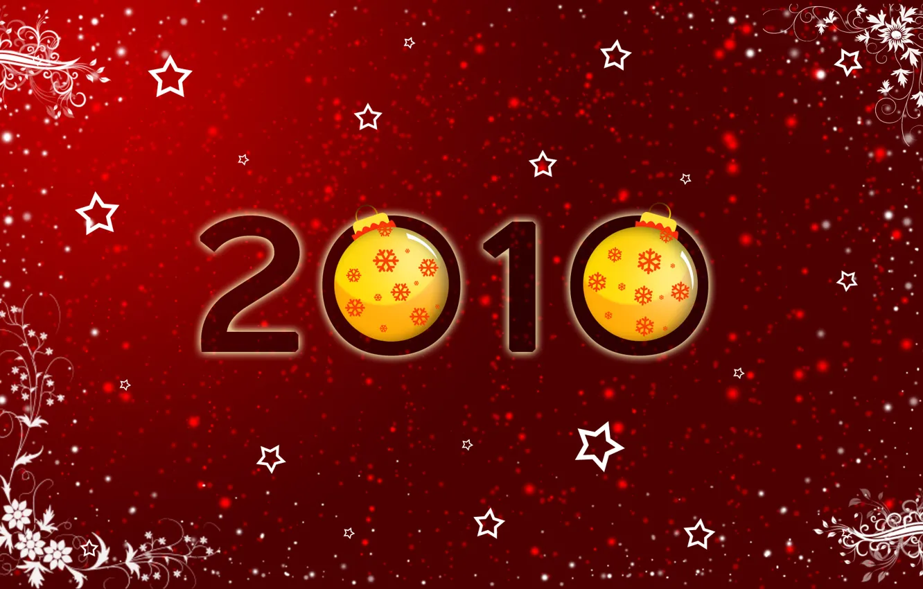 Photo wallpaper stars, red, balls, toy, new year