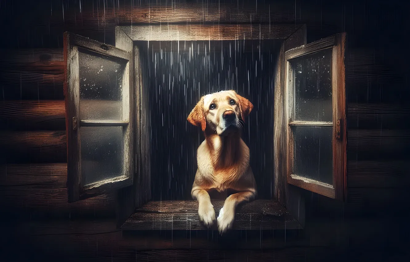 Photo wallpaper sadness, look, light, night, pose, the dark background, rain, frame