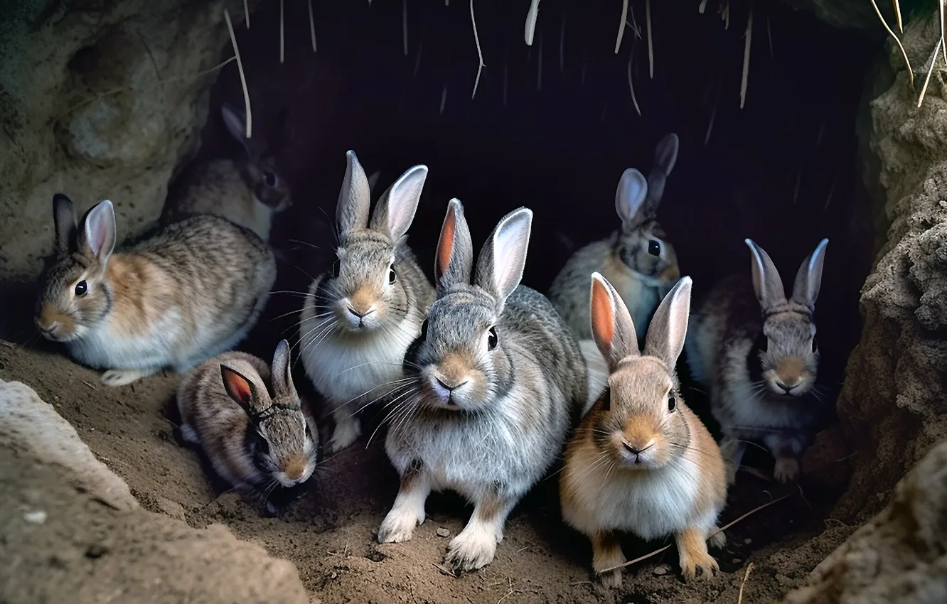Photo wallpaper grey, hare, Nora, Bunny, brood, AI art, neural network