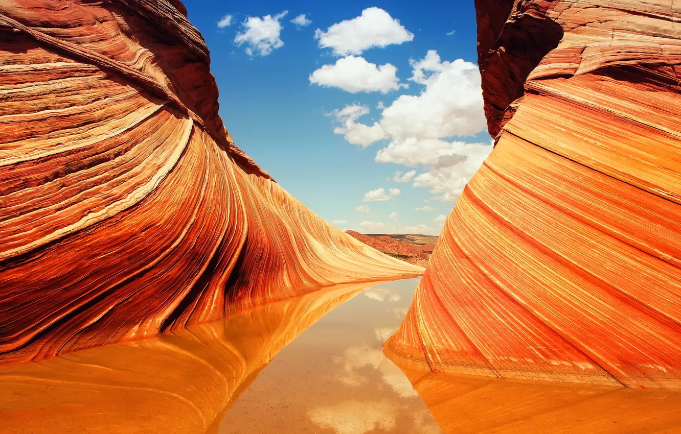 Photo wallpaper the sky, water, clouds, canyon, breed