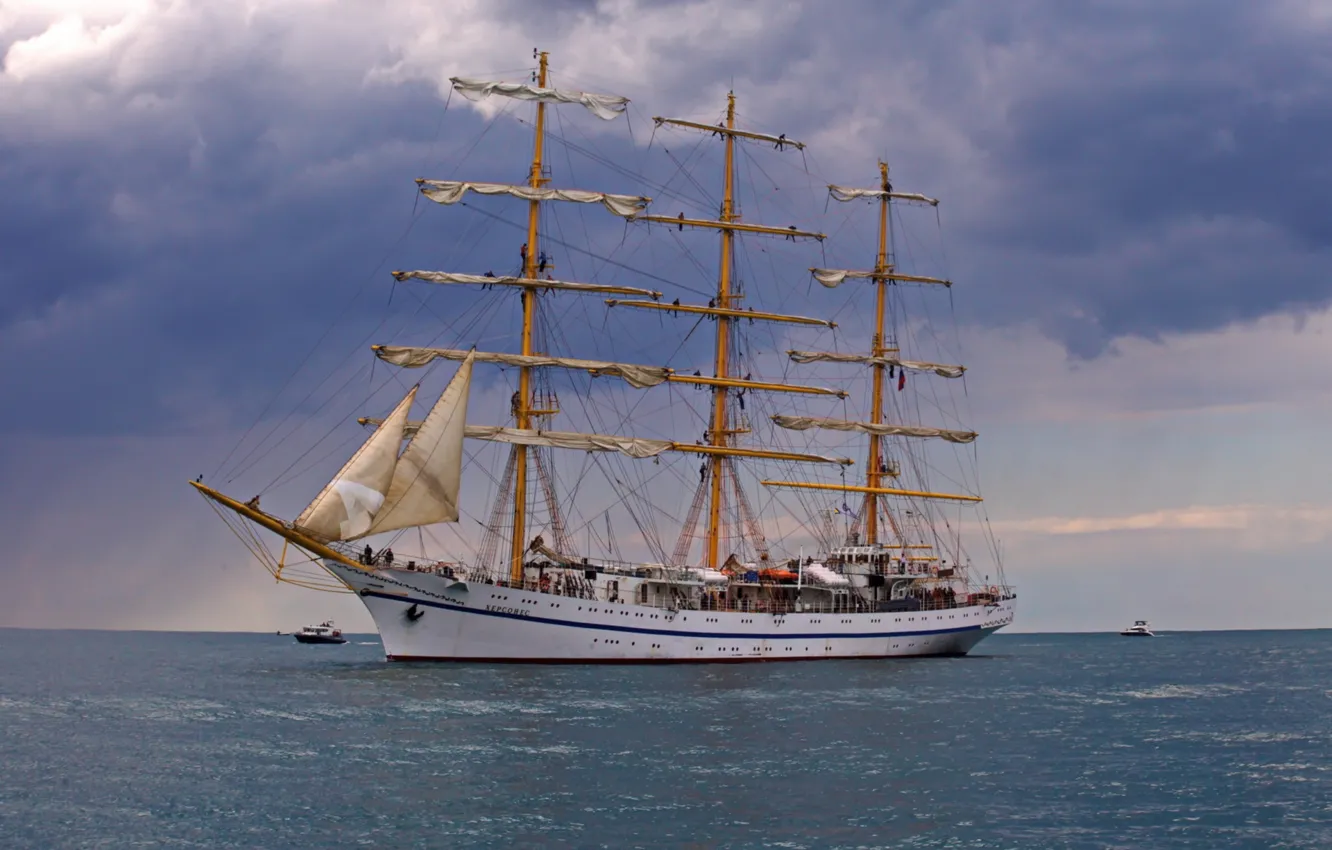 Photo wallpaper sea, ship, sailboat, mast