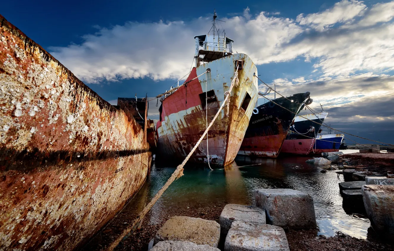 Photo wallpaper sea, ships, pier