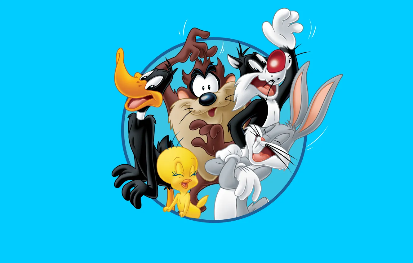 Photo wallpaper Cartoon, Daffy Duck, Tweety, The Tasmanian devil, Daffy Duck, Looney Tunes, Bugs Bunny, Bugs Bunny