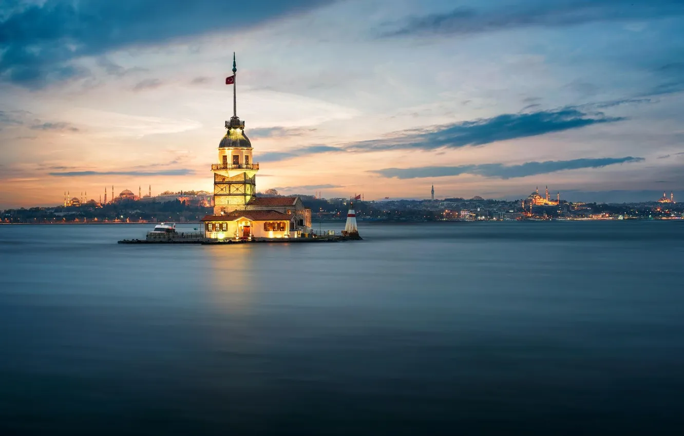 Photo wallpaper sunset, Istanbul, Turkey, Maiden Tower