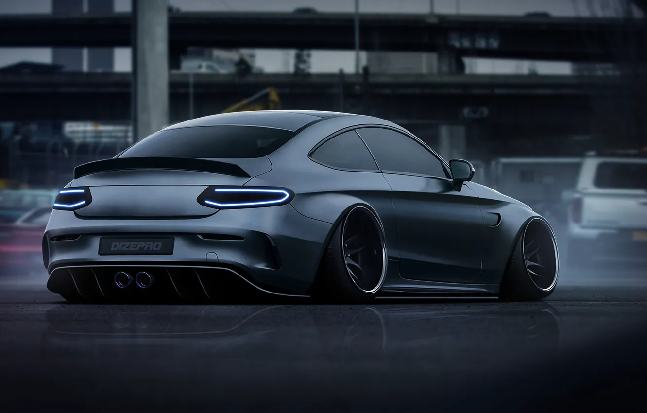 Photo wallpaper machine, auto, rendering, grey, Mercedes, Dark Side, AMG, Coupe
