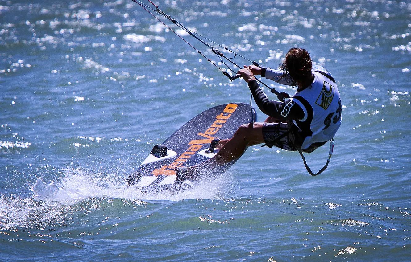 Photo wallpaper sea, sport, Board, athlete, a parachute